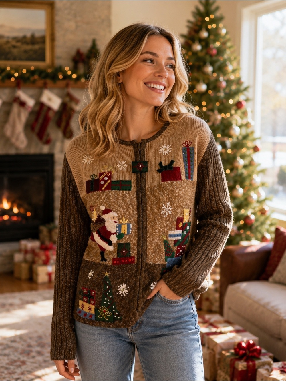 Classic Heirloom Collectibles Ugly Christmas Sweater Cardigan Women’s Sz PM